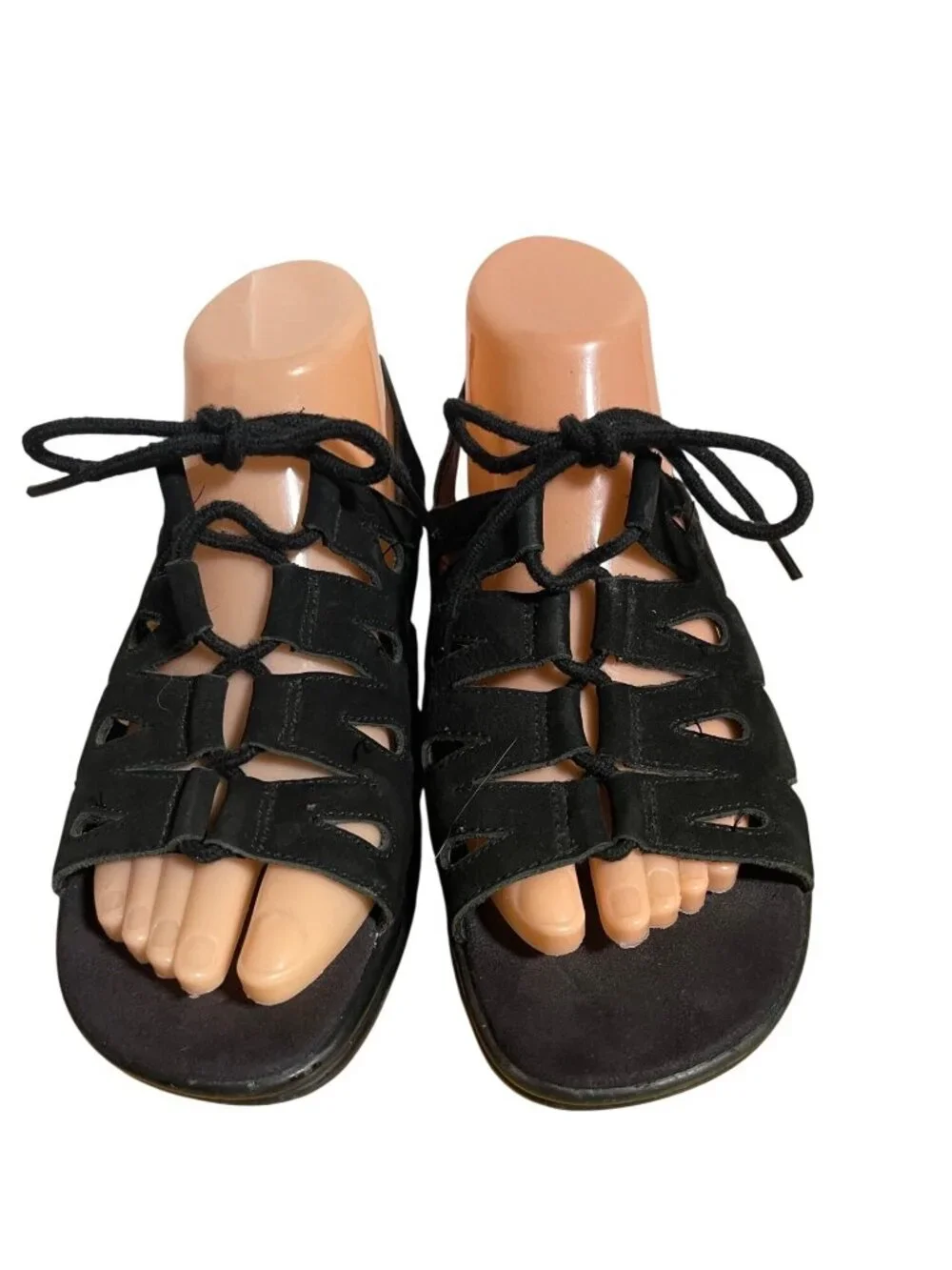 Cobbie Cuddlers Lace Up Ultra Massage Black Suede Leather Sandals Womens 8.5W